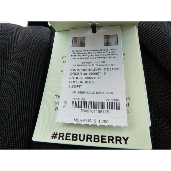 $1250 BURBERRY ABBEYDALE BLACK NYLON WHITE B LOGO LEATHER TRIM RUCKSACK BACKPACK - Picture 16 of 16